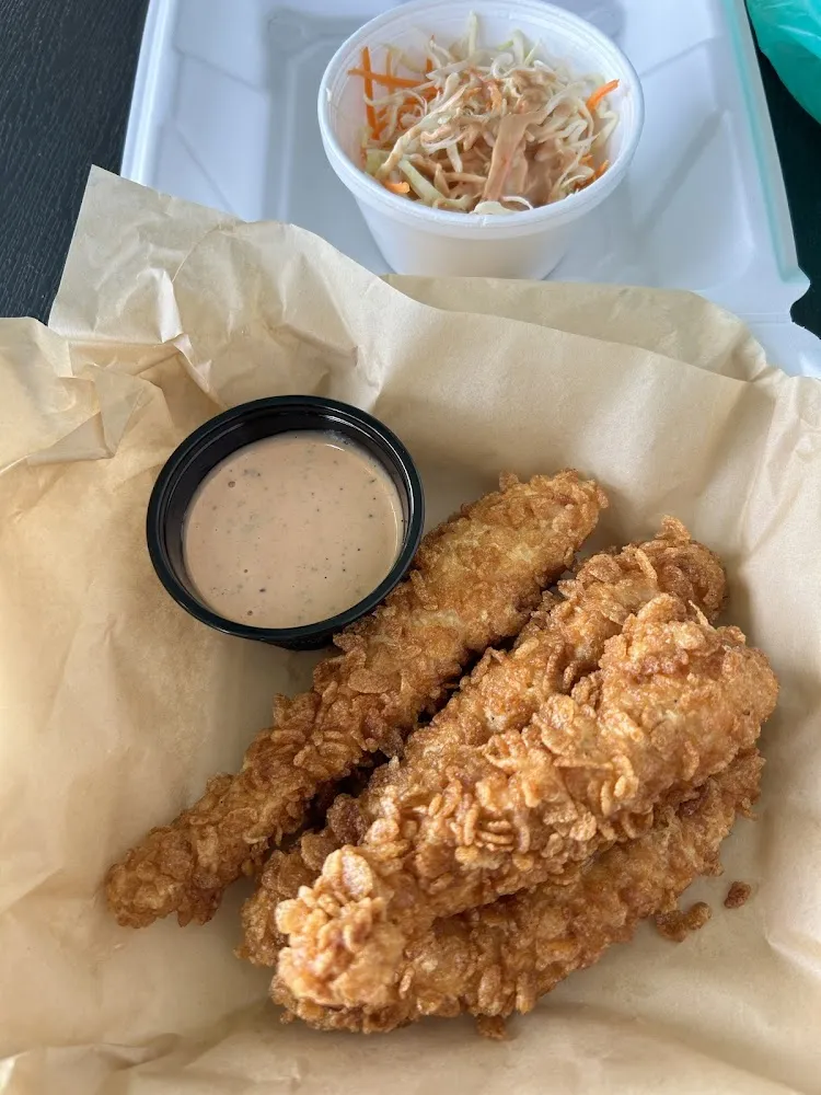 Rice Crispy Chicken Tenders with Cabbage Salad